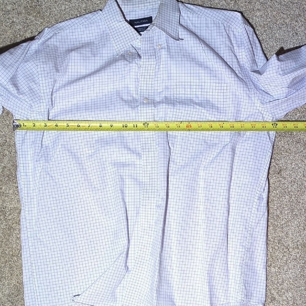 Nautica Men's White and Blue Plaid  Dress Shirt - Picture 6 of 8